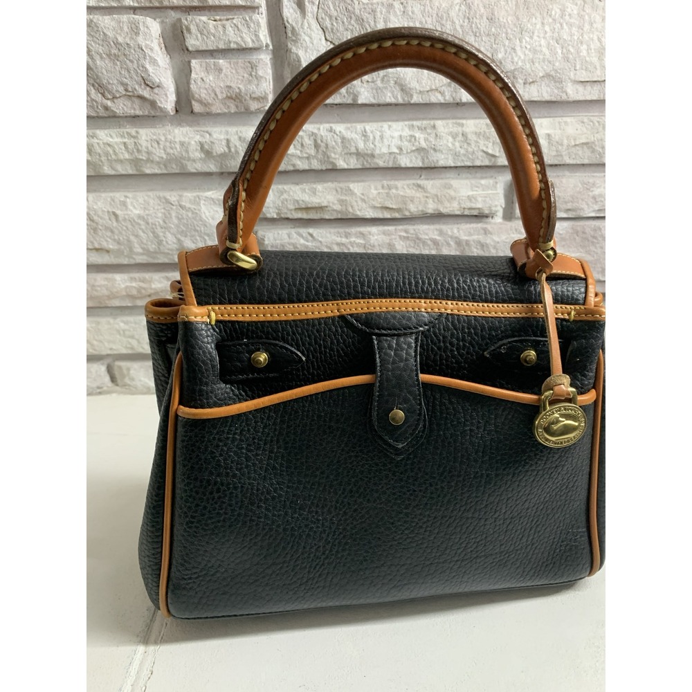 Dooney & Bourke All Weather Leather Vintage Top Handle Bag Black British Tan - Picture 4 of 15